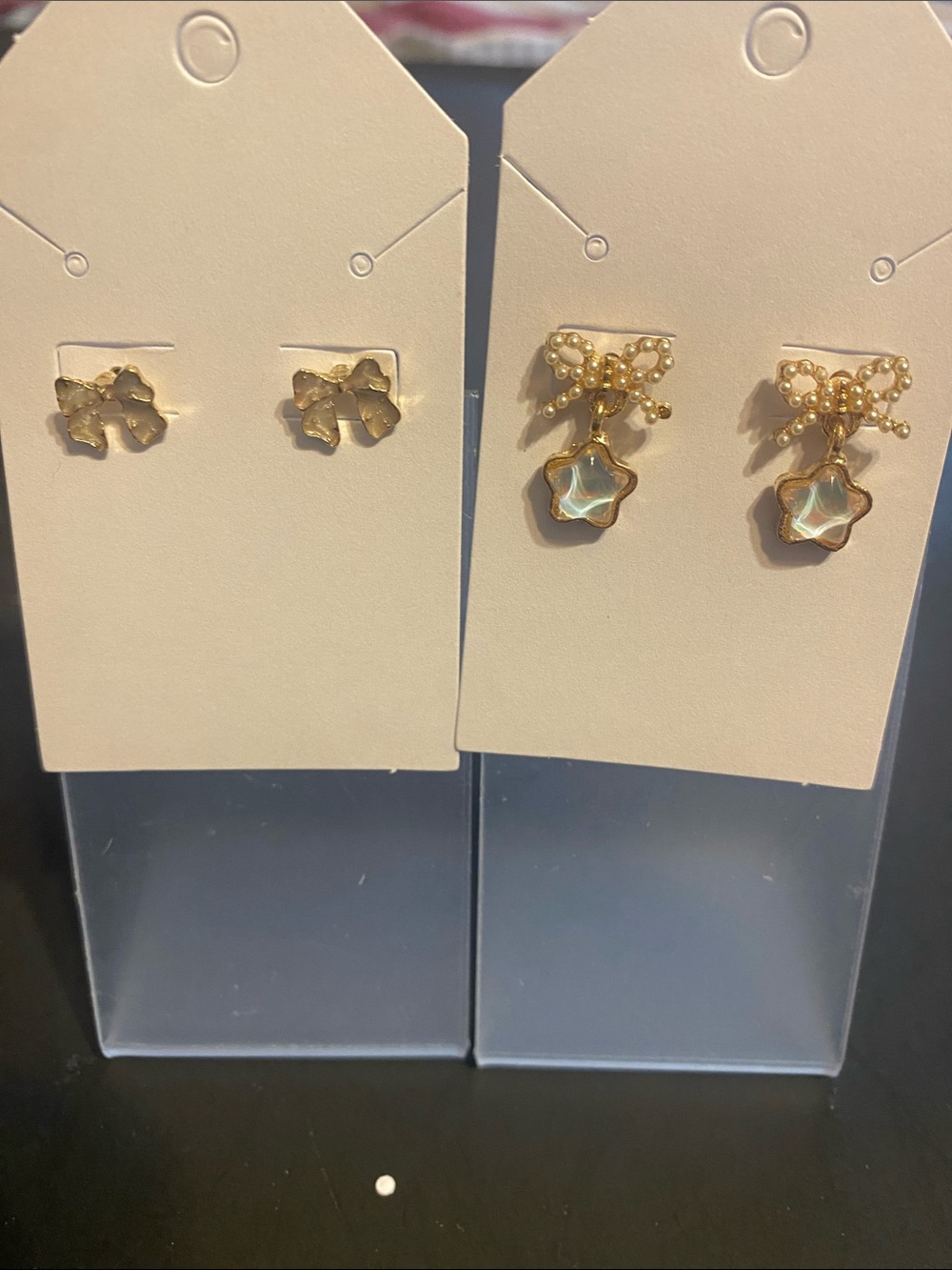 Fashion Jewelry Gold Bow and Iridescent Star Drop Earrings